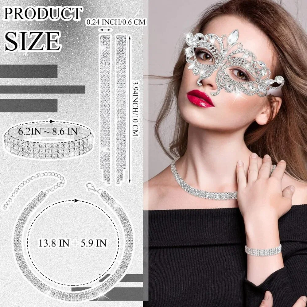 Elegant Silver Rhinestone Masquerade Jewelry Set for Women